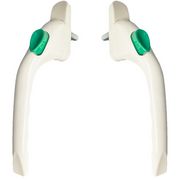 White With Green Button Cranked 40mm Spindle UPVC Window Handle Espag None Lock Left or Right