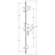 Yale YS170 Latch, 3 Hooks and 2 Rollers, Square 16mm x 2200mm faceplate