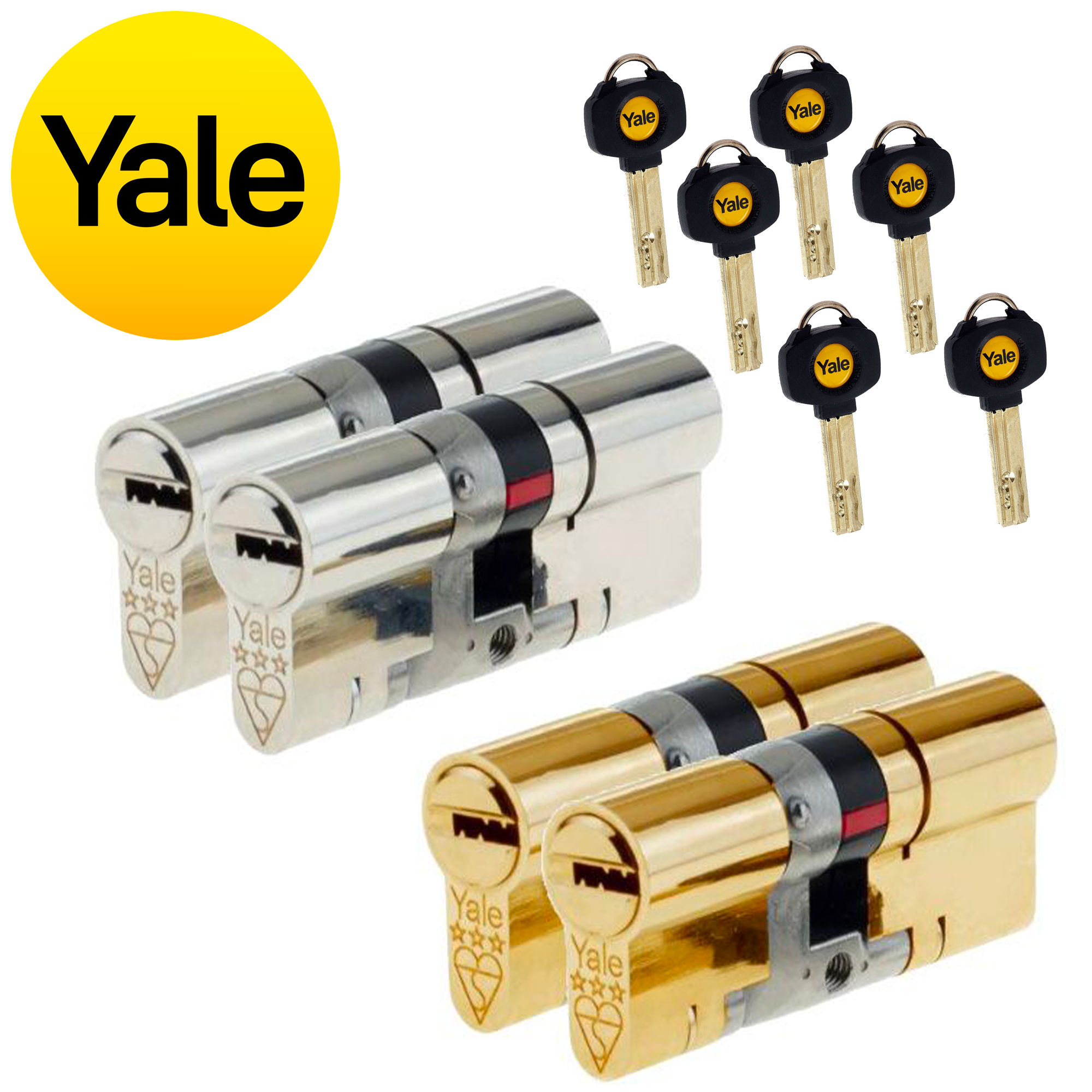 Yale 3* Keyed Pair Yale Platinum Keyed Alike Euro Cylinder UPVC Door Lock Anti Snap 3 Star