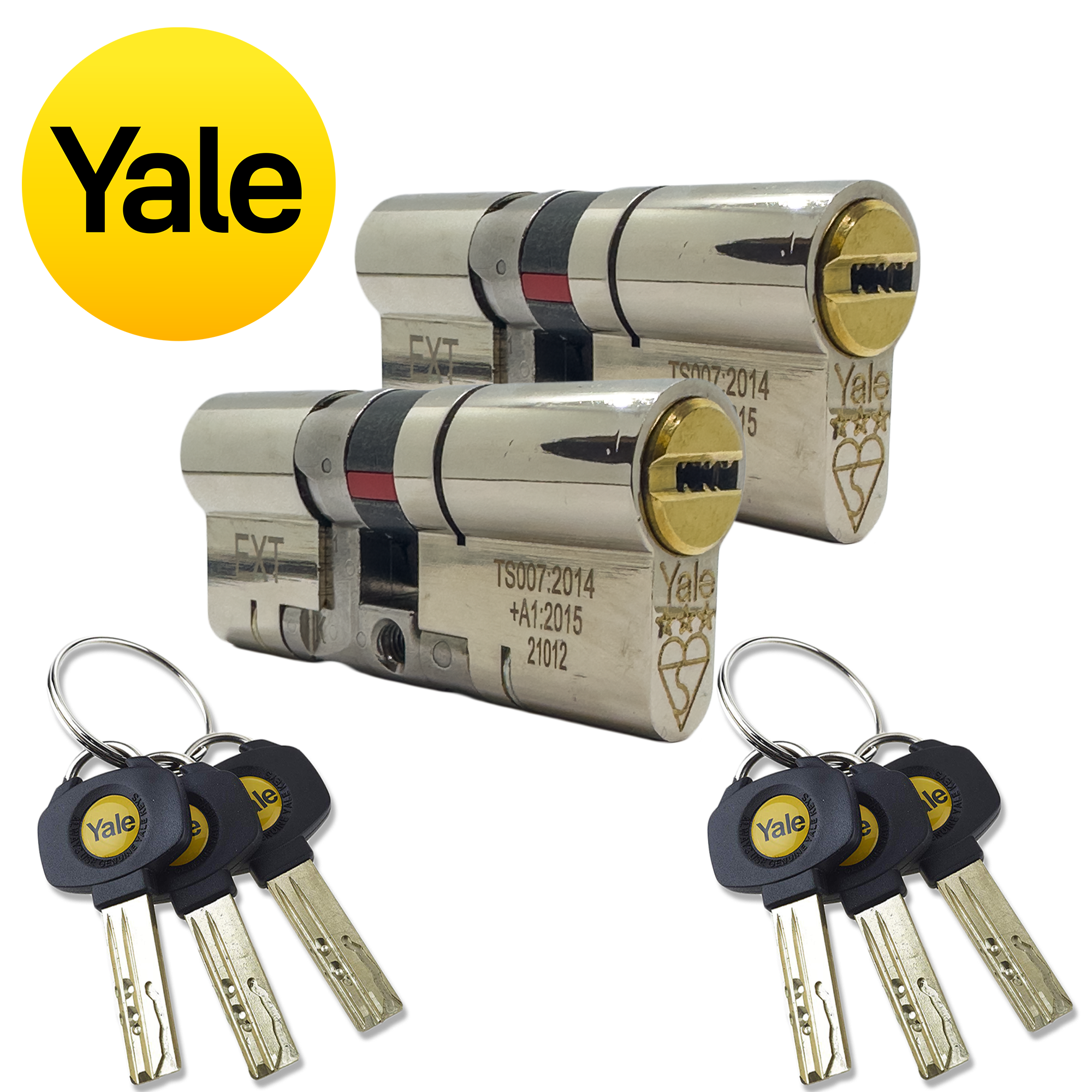 Dual Finish Pair Yale Platinum Keyed Alike Euro Cylinder UPVC Door Lock Anti Snap 3 Star 35 x 35mm