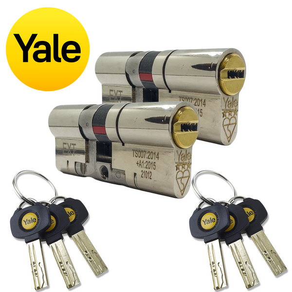 Dual Finish Pair Yale Platinum Keyed Alike Euro Cylinder UPVC Door Lock Anti Snap 3 Star 35 x 35mm