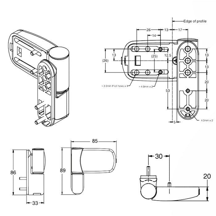 UPVC Double Glazing Door Flag Hinge Adjustable Avocet MT3D