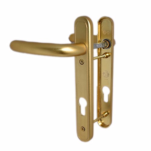 UPVC Door Handle 92mm PZ 122mm Fixing Centres Short Back Plate - Gold -  - GU - UPVCSTORE