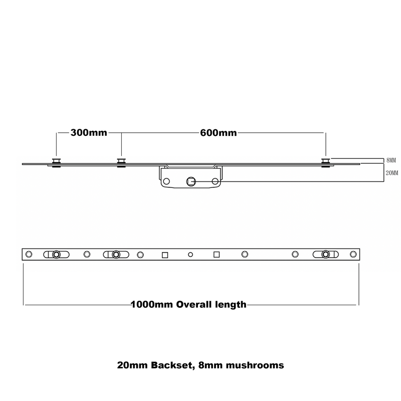 Universal Window Repair Kit Inline Espagnolette 20mm Backset 8mm mushrooms Keeps + Screw Included