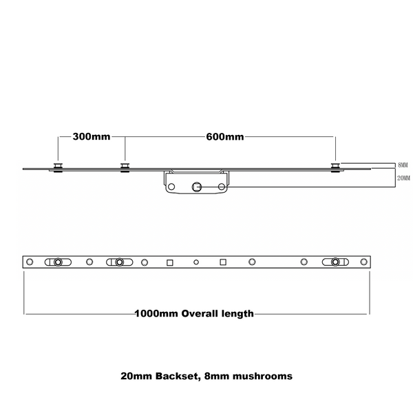Universal Window Repair Kit Inline Espagnolette 20mm Backset 8mm mushrooms Keeps + Screw Included