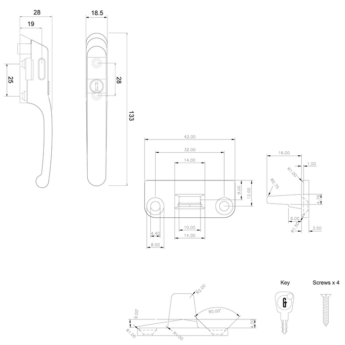 ERA High Quality Timber Wooden Locking Casement Window Handle Various Colours Basta