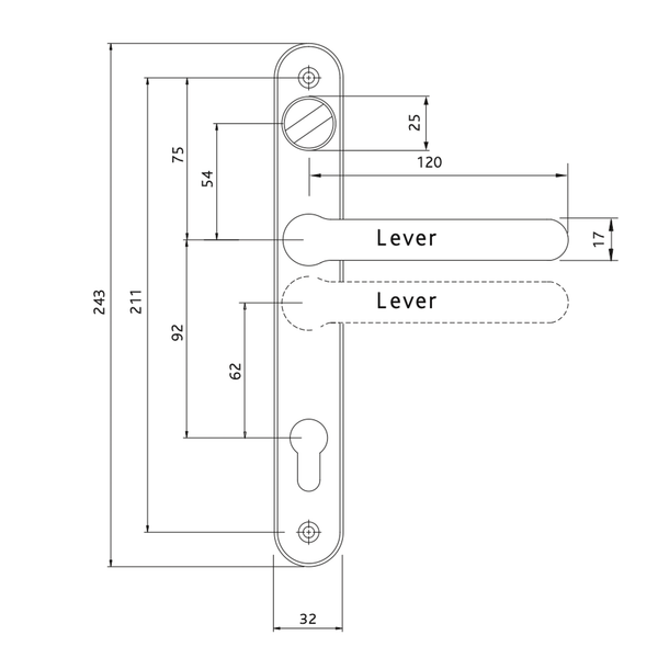 Balmoral Sprung 92/62 pz Offset Snib Lever Lever Door Handle 215mm Screws