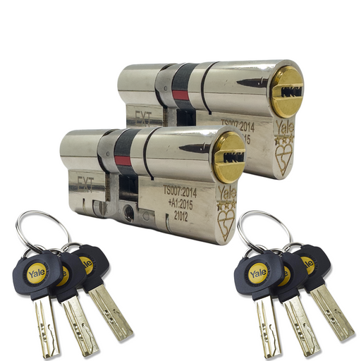 Dual Finish Pair Yale Platinum Keyed Alike Euro Cylinder UPVC Door Lock Anti Snap 3 Star 35 x 35mm