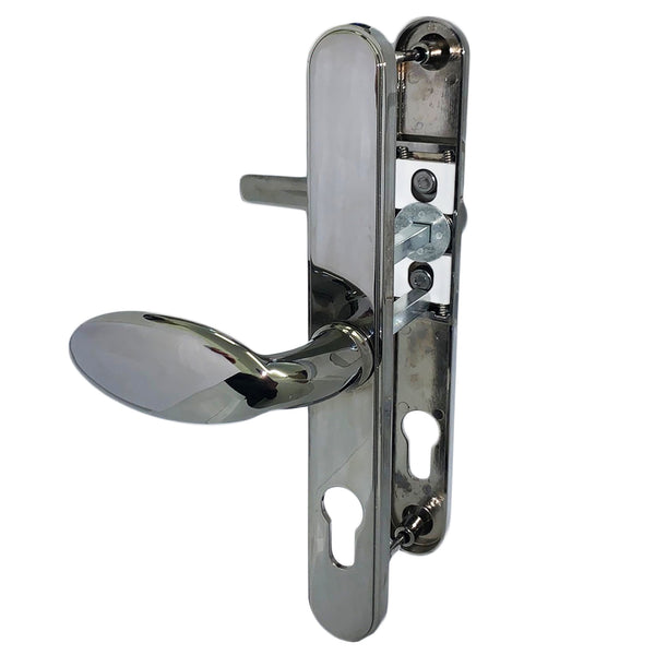 Smokey Chrome Sprung Lever Pad Offset Door Handles 92 & 62mm PZ - 210mm screws uPVC Set