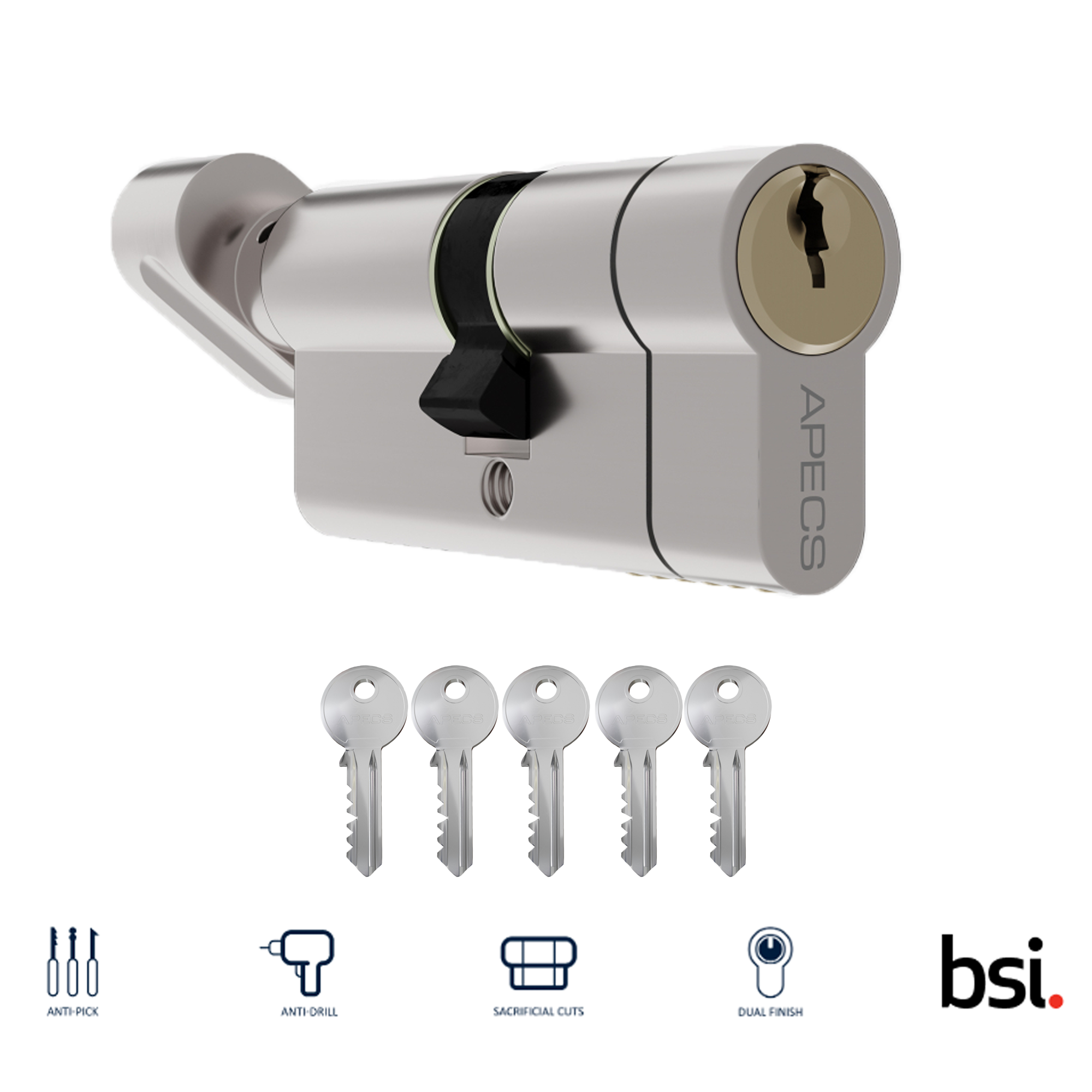 Apecs Euro Cylinder Thumb TurnDoor Lock uPVC Aluminium Timber Door Barrel 6 Pin 5 Keys