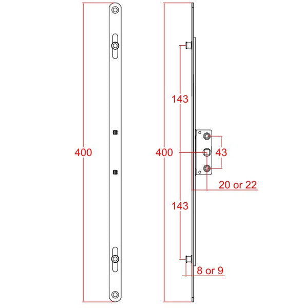 Kore Inline Espag UPVC PVC Window Lock Gearbox Mechanism Flat Rail Bar Rod