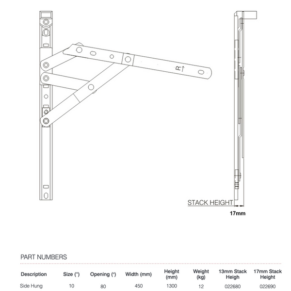 uPVC Universal Window Hinge Double Glazing Friction Stay PVC 10 Inch Egress Only 17mm Stack Stainless Steel