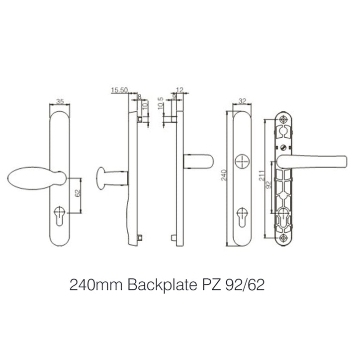 Mila Supa Polished Stainless Steel Chrome 92/62 Pz 215mm Screw Fixings