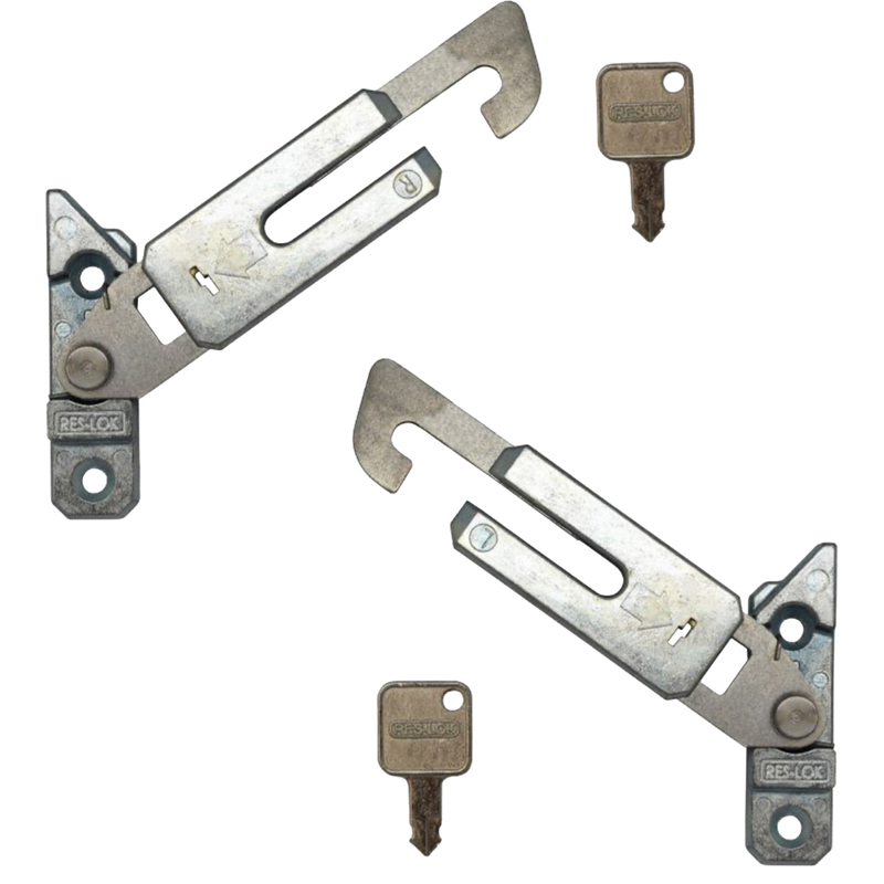 Original UPVCSTORE product photograph showing two mirrored Res-Lok concealed restrictors and their keys; pictured quantity does not determine the selected order option.
